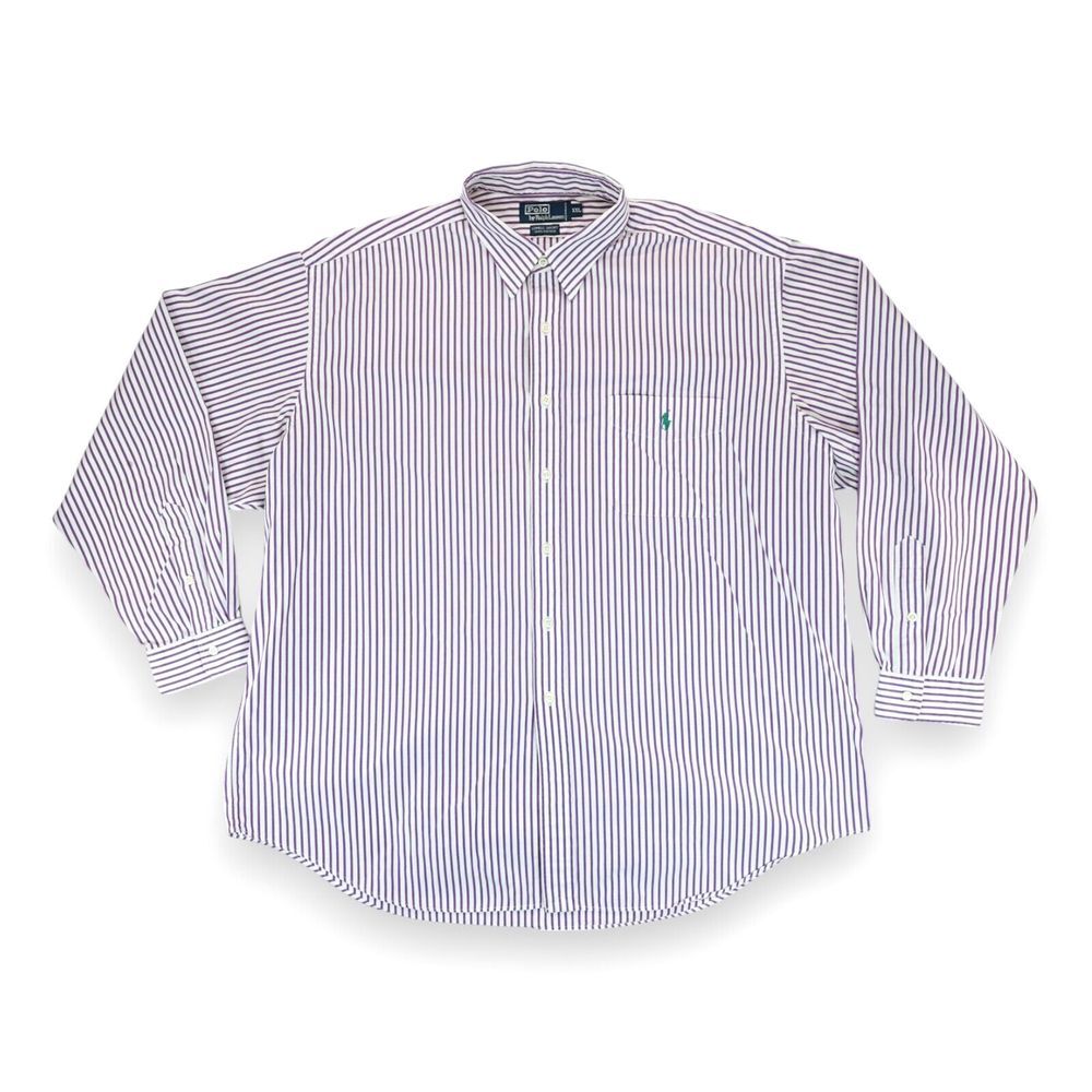 Vintage POLO RALPH LAUREN Men's Shirt Lowell Sport Size‎ 2XL XXL Striped Purple